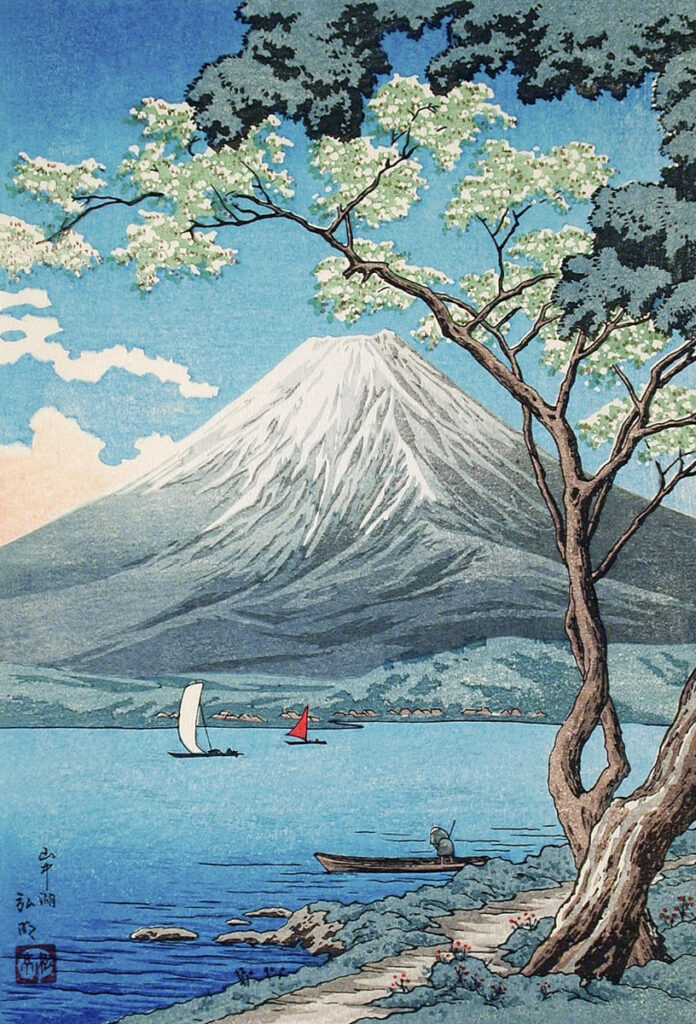 Mount Fuji with sailing boat